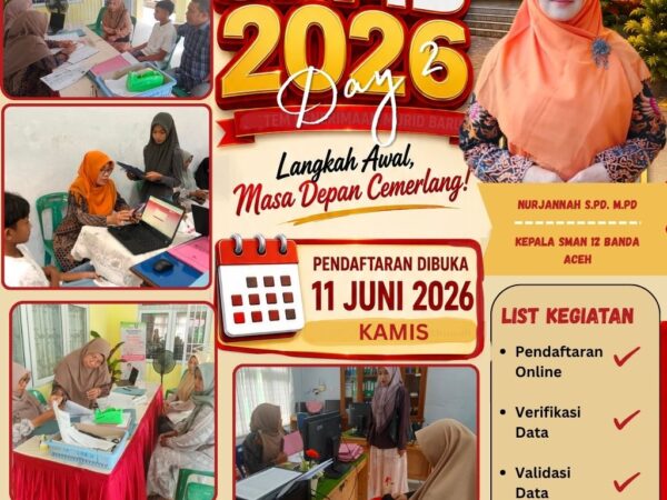 SMA Negeri 12 Banda Aceh Buka SPMB Tahun Ajaran 2026, Siap Layani Calon Murid Baru Secara Profesional
