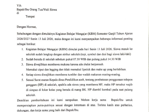 PEMBERITAHUAN KEPADA ORANG TUA/WALI SISWA 2026/2027